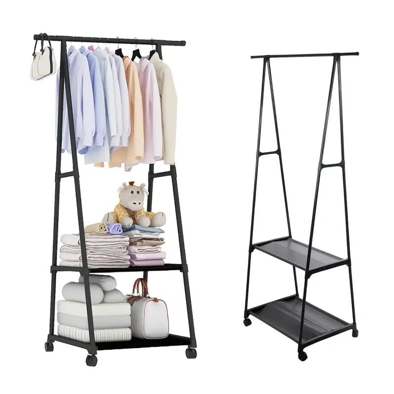 Lightweight Triangle Simple Clothes Hanger Stand Storage Rack Coat Rack With Wheels - image 1
