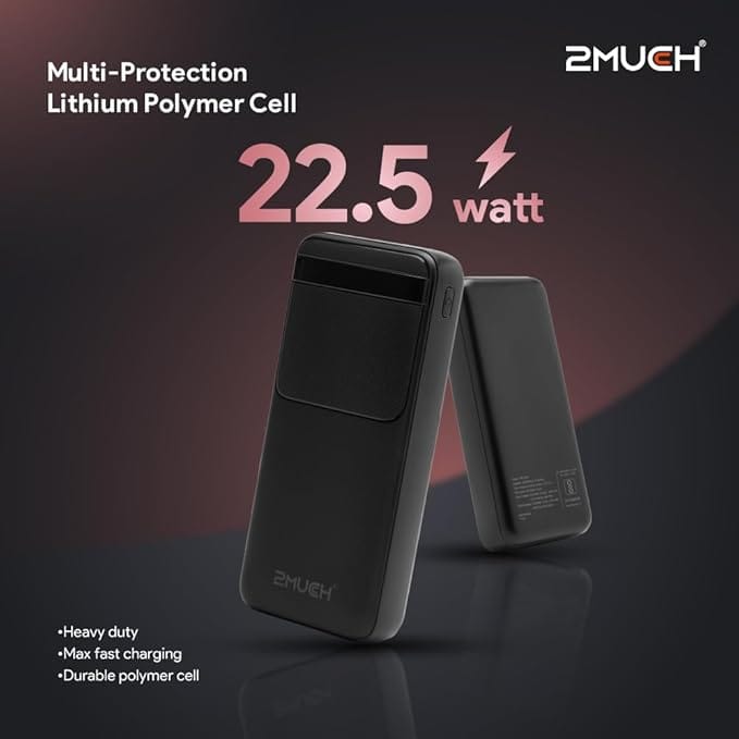 2MUCH TURBO 3 TPB-1507 , 10000 MAh, 22.5, Dual USB Output, Type C |Type C Inputs, Built In Protections, LED Indicator, Included USB To Type C Cable, Made In India - image 5