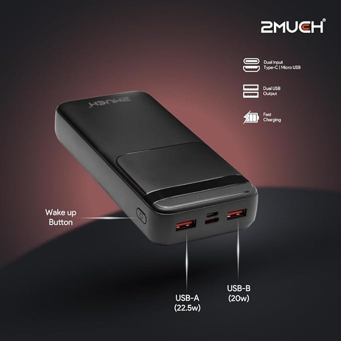 2MUCH TURBO 3 TPB-1507 , 10000 MAh, 22.5, Dual USB Output, Type C |Type C Inputs, Built In Protections, LED Indicator, Included USB To Type C Cable, Made In India - image 4