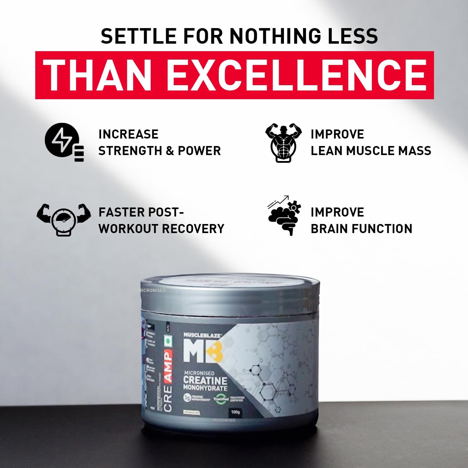 MuscleBlaze Creatine Monohydrate 100g 32 Servings with CREAMP Micronized Powder for Muscle Building - image 5