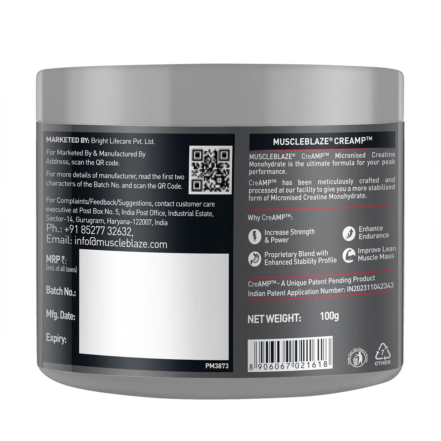 MuscleBlaze Creatine Monohydrate 100g 32 Servings with CREAMP Micronized Powder for Muscle Building - image 2