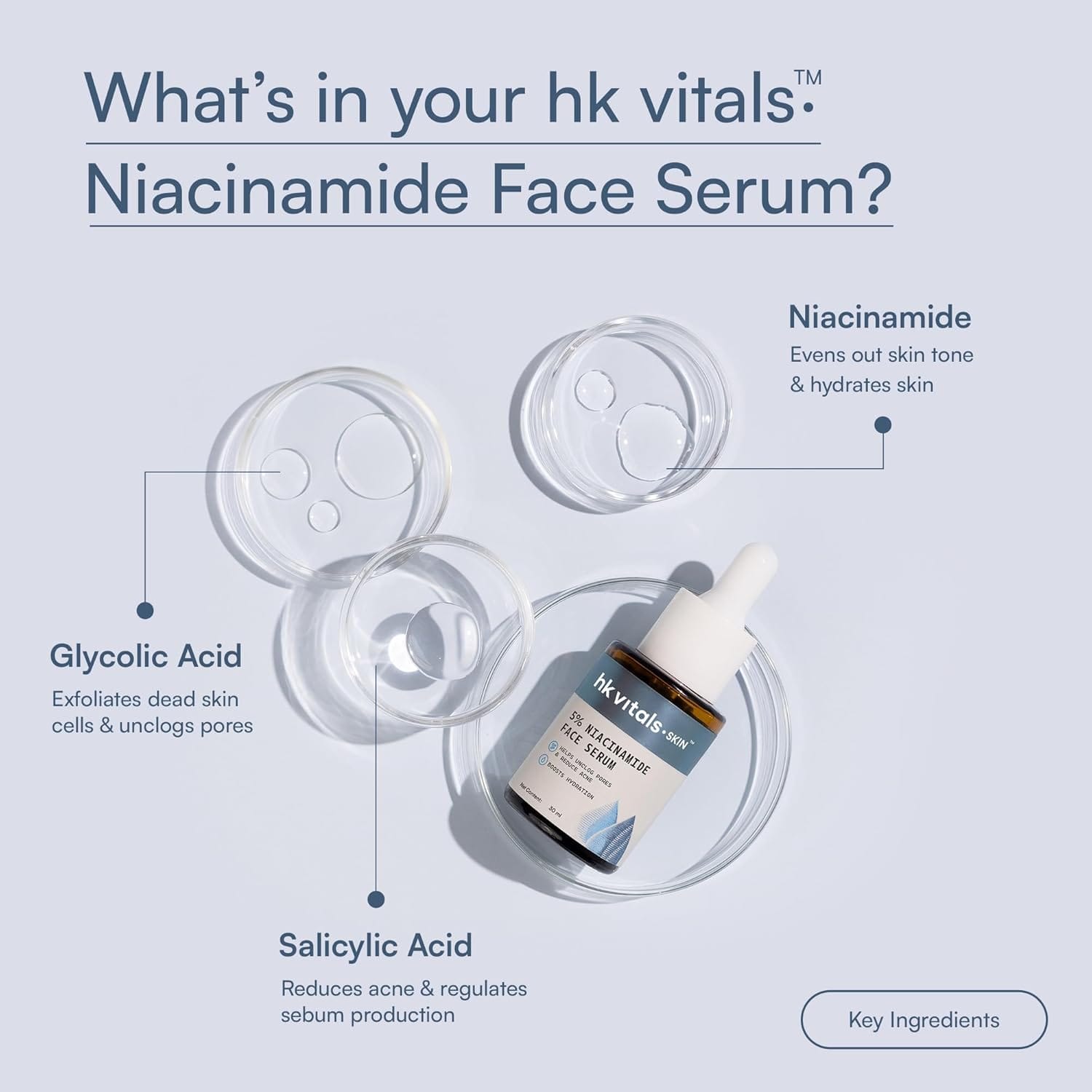 HK Vitals 5% Niacinamide Face Serum (30ml) | With Glycolic Acid & 1% Salicylic Acid | Unclogs Pores, Boosts Skin Hydration, Reduces Acne - image 3