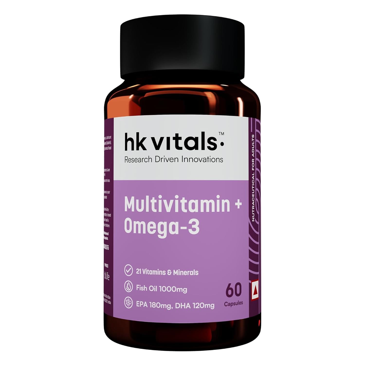 HK Vitals Multivitamin and Omega 3 1000mg 2 in 1 Supplement 60 Capsules For Men and Women with all 21 Vitamins & Minerals 180mg EPA 120mg DHA - image 1