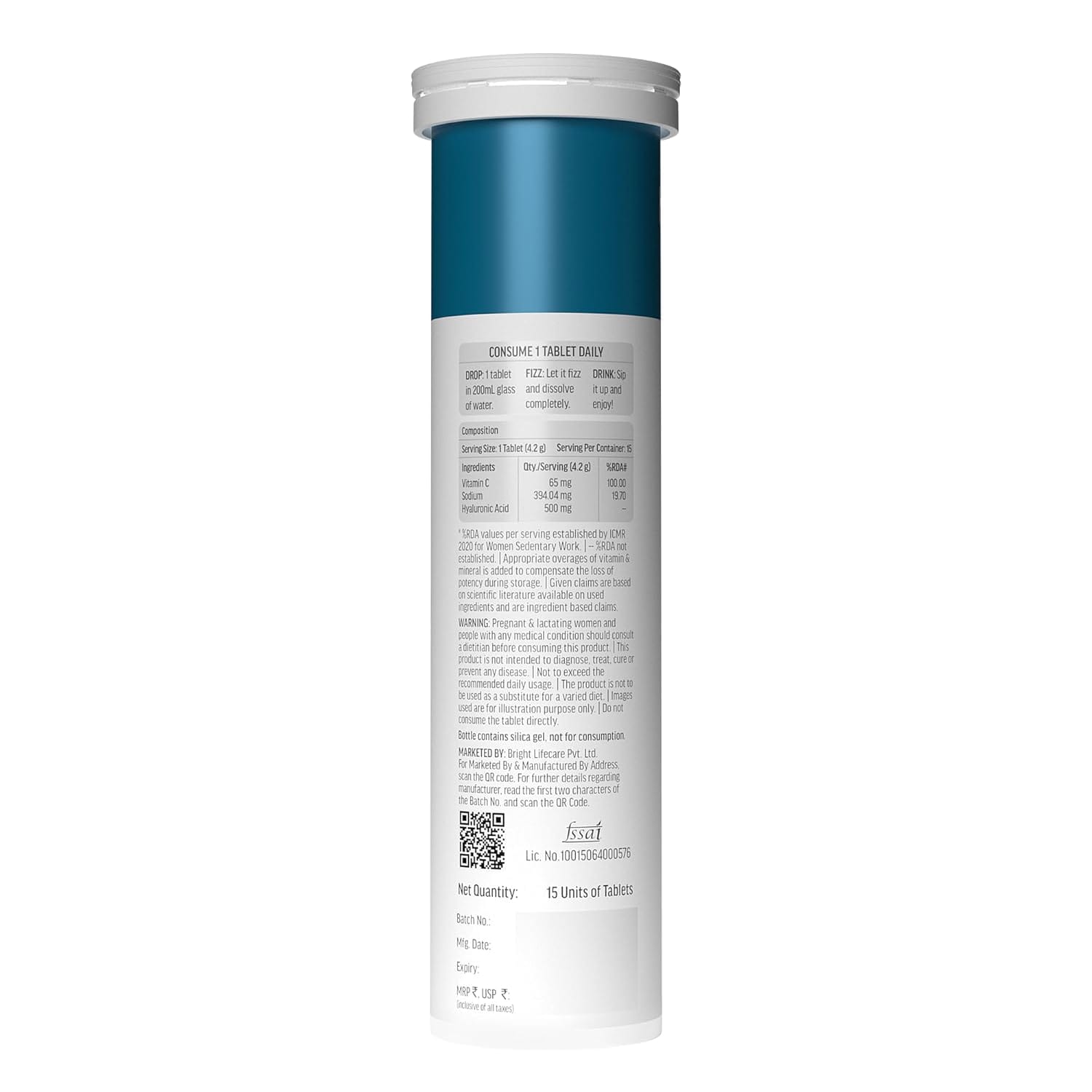 HK VITALS Hyaluronic Acid 500mg Effervescent Tablets Orange Flavor with Vitamin C Supports Skin Hydration Glow & Collagen Synthesis - image 2