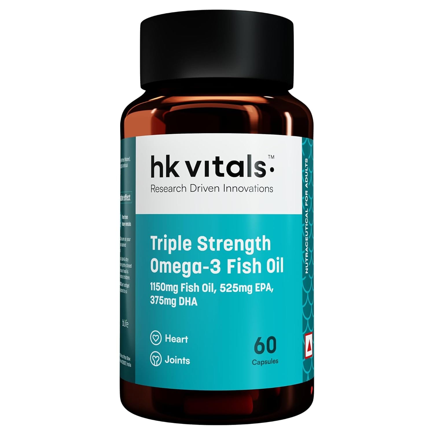 HK Vitals Triple Strength Omega 3 Fish Oil Supplement 60 Capsules for Men and Women with 525mg EPA & 375mg DHA for Healthy Heart & Joints - image 1