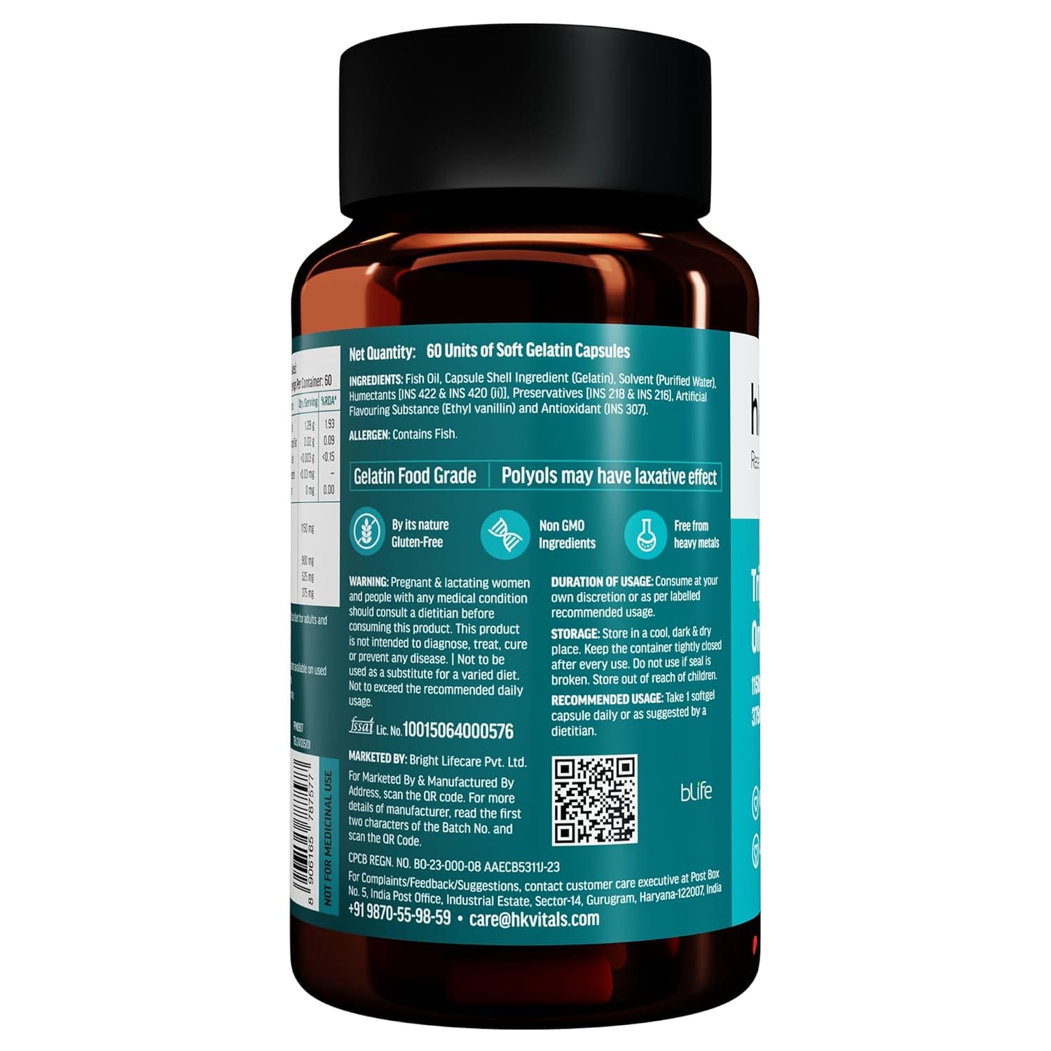 HK Vitals Triple Strength Omega 3 Fish Oil Supplement 60 Capsules for Men and Women with 525mg EPA & 375mg DHA for Healthy Heart & Joints - image 2