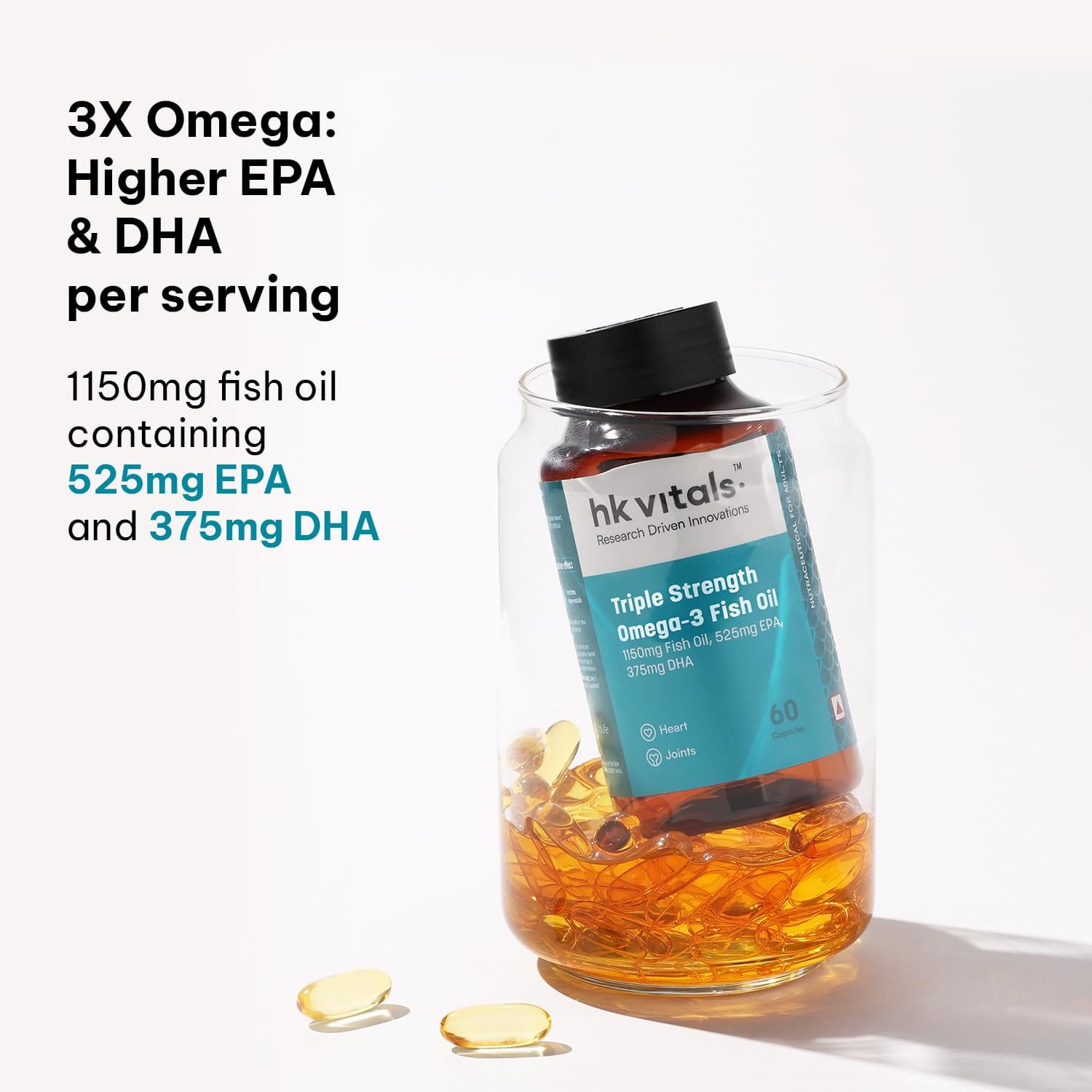 HK Vitals Triple Strength Omega 3 Fish Oil Supplement 60 Capsules for Men and Women with 525mg EPA & 375mg DHA for Healthy Heart & Joints - image 5