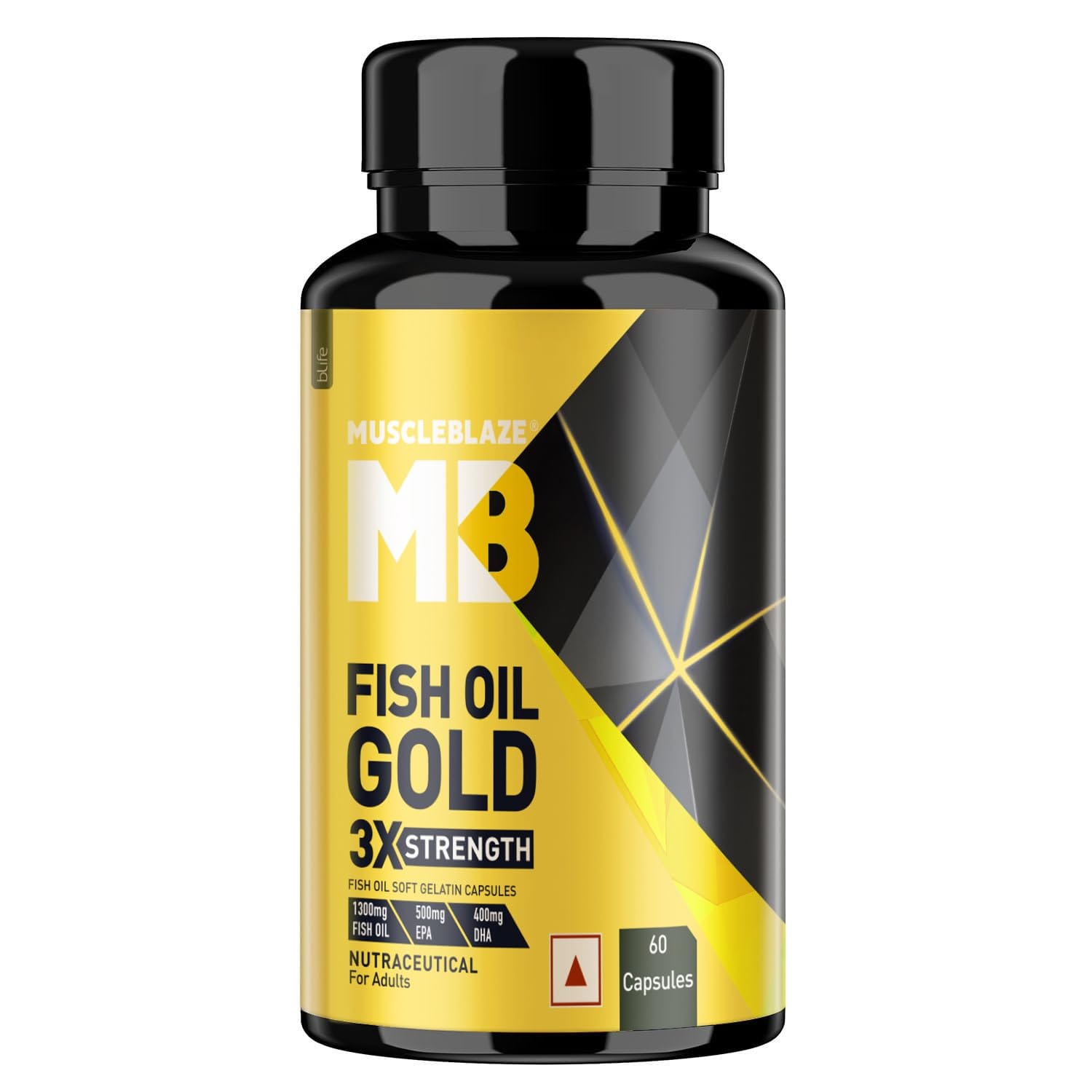 MuscleBlaze Omega 3 Fish Oil Gold 1300mg 60 Capsules with 3x Triple Strength Formula 500mg EPA & 400mg DHA - image 1