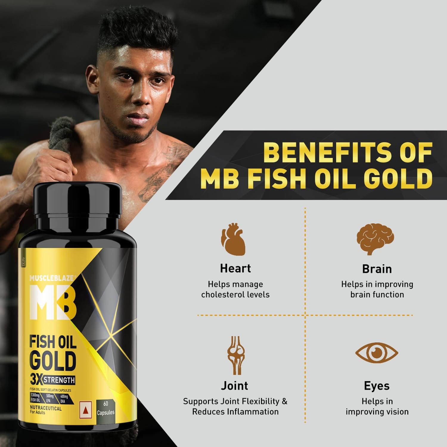 MuscleBlaze Omega 3 Fish Oil Gold 1300mg 60 Capsules with 3x Triple Strength Formula 500mg EPA & 400mg DHA - image 4