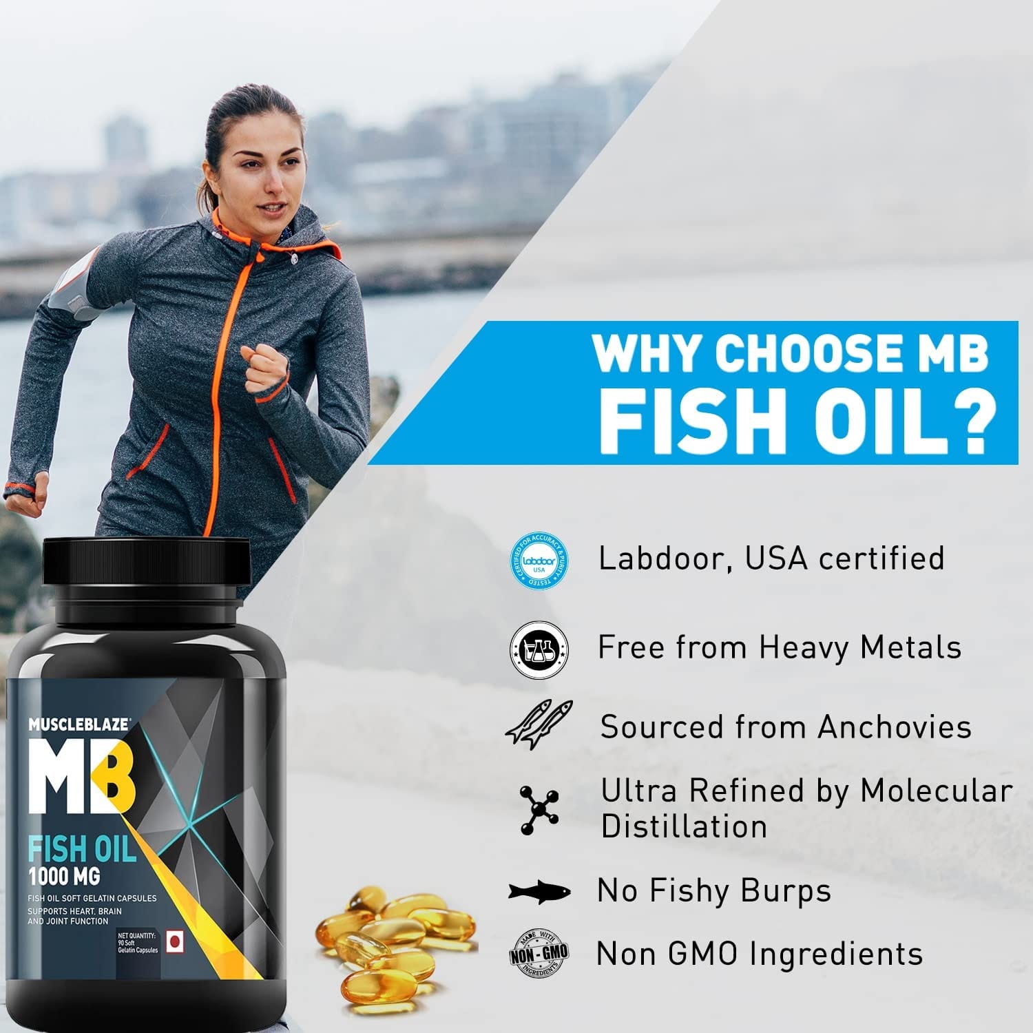 MuscleBlaze Fish Oil Omega 3 1000mg 180 Capsules with 300mg EPA DHA Labdoor USA Certified - image 3