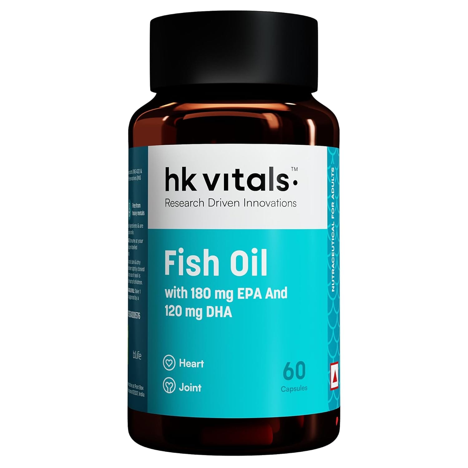 HK Vitals Fish Oil 1000mg Omega 3 60 capsules with 180mg EPA & 120mg DHA For Brain Heart Eyes and Joints Health - image 1