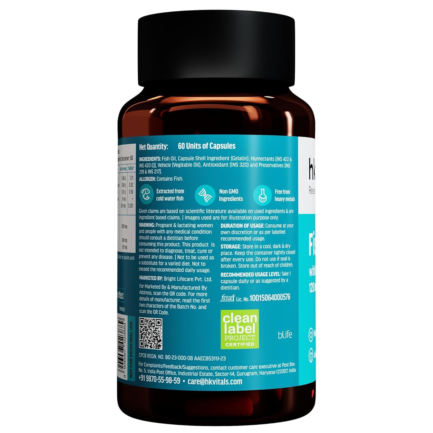 HK Vitals Fish Oil 1000mg Omega 3 60 capsules with 180mg EPA & 120mg DHA For Brain Heart Eyes and Joints Health - image 2