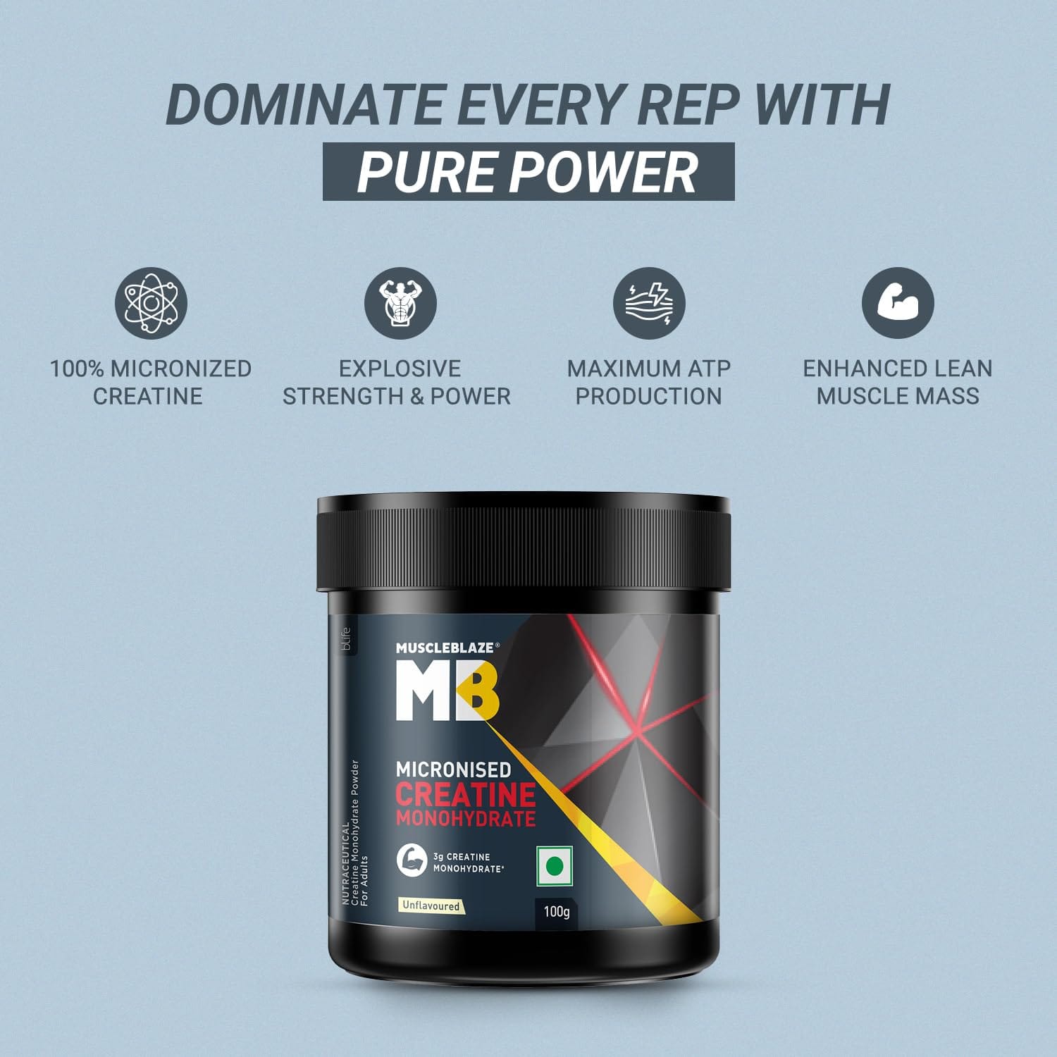 MuscleBlaze Micronized Creatine Monohydrate 100g 33 Servings for Muscle Gain and Strength - image 7