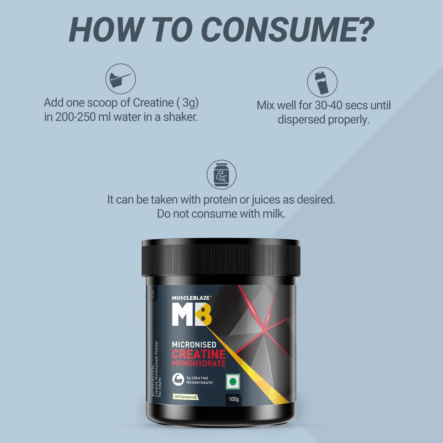 MuscleBlaze Micronized Creatine Monohydrate 100g 33 Servings for Muscle Gain and Strength - image 3