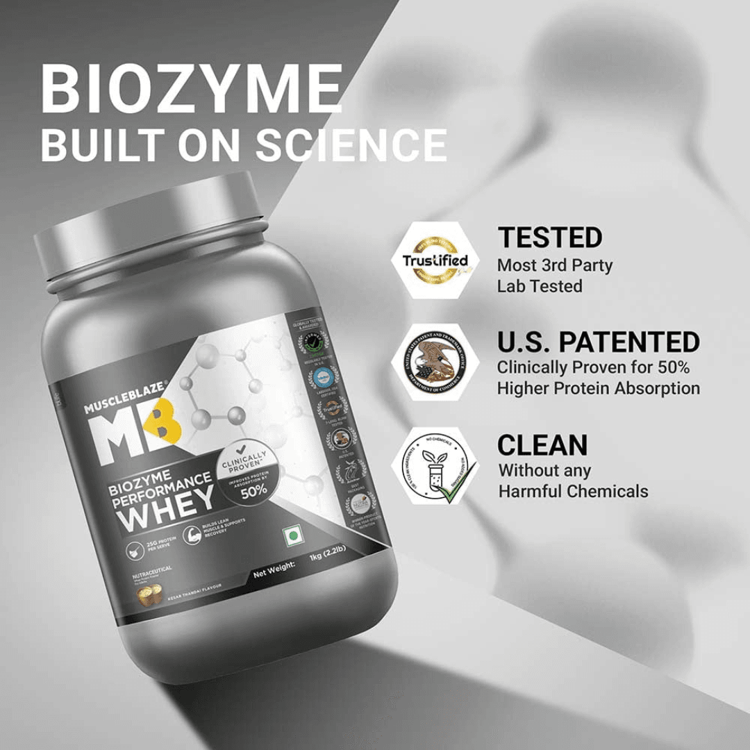 MuscleBlaze Biozyme Performance Whey Protein 1kg Kulfi Flavor Labdoor USA Certified with 25g Protein 11.75g EAA 5.5g BCAA 4.4g Glutamine - image 4