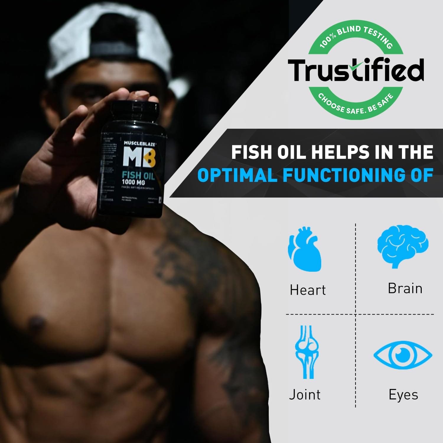 MuscleBlaze Fish Oil Omega 3 1000mg 60 Capsules with 300mg EPA DHA Labdoor USA Certified - image 3