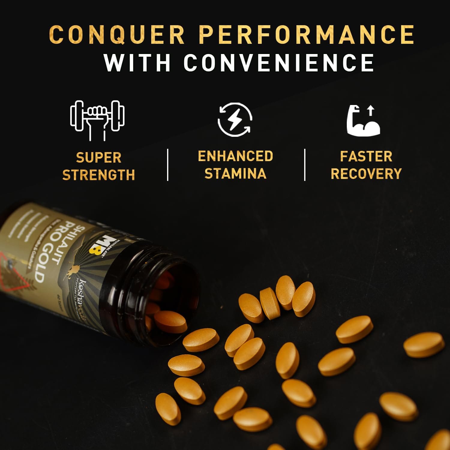 MuscleBlaze Shilajit Pro Gold 60 Capsules with 500mg Shilajit Fortified with 24 Carat Gold Ashwagandha & Gokshura, For Strength Stamina & Recovery - image 4