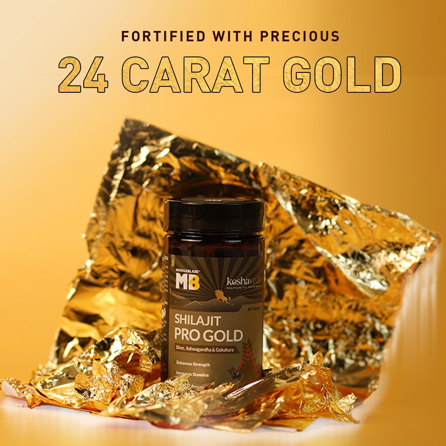MuscleBlaze Shilajit Pro Gold 60 Capsules with 500mg Shilajit Fortified with 24 Carat Gold Ashwagandha & Gokshura, For Strength Stamina & Recovery - image 3