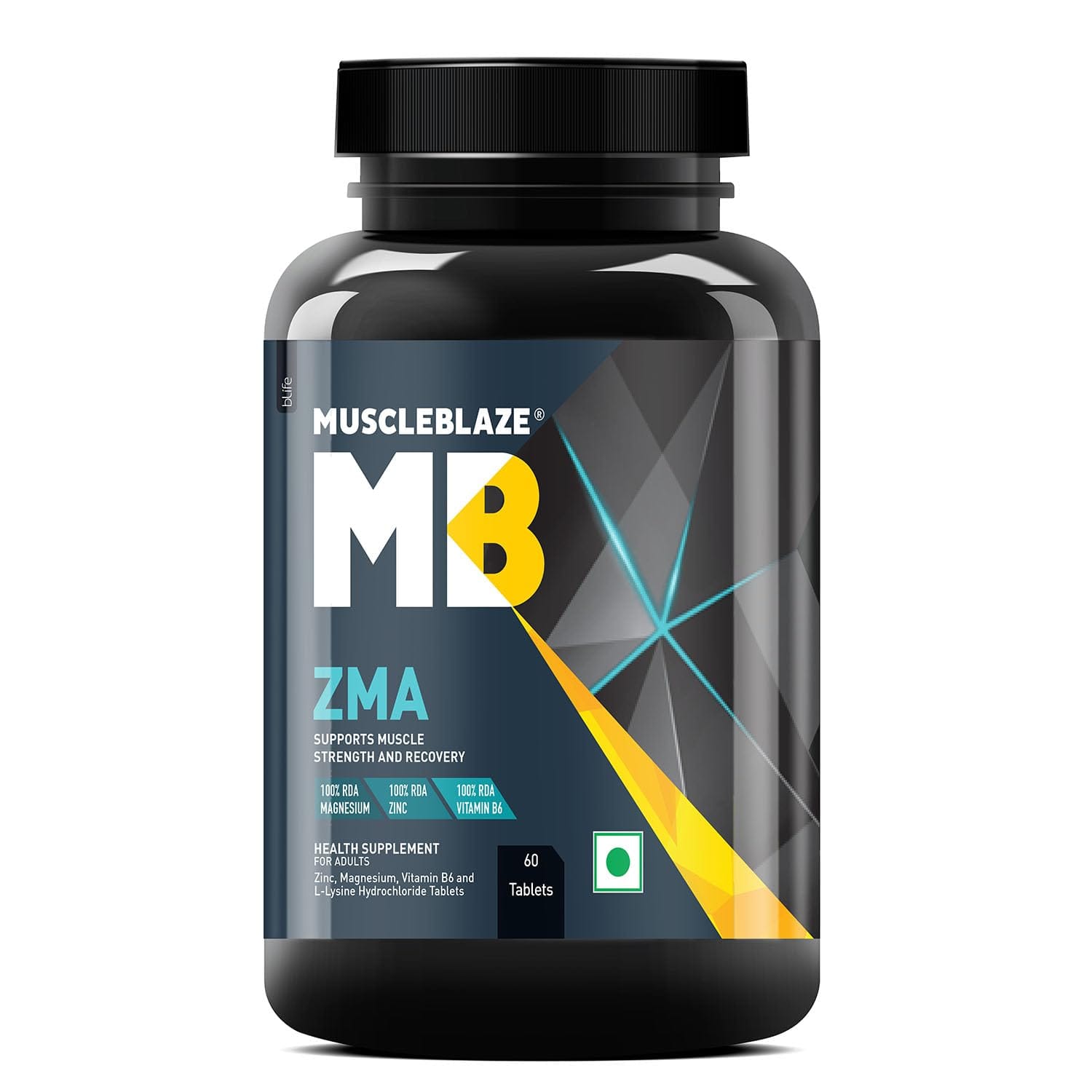 MuscleBlaze ZMA 60 Tablets 100% RDA of Zinc Magnesium Aspartate and Vitamin B6 For Muscle Strength & Recovery - image 1