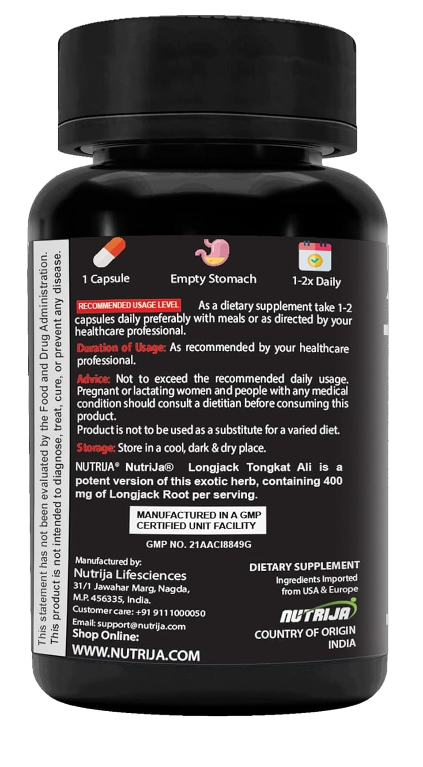 MB Nutrija Tongkat Ali Longjack 100:1 Extract 400mg 60 capsules Capsules | Standardized to 100:1 with active 1% Eurycomanone - image 3