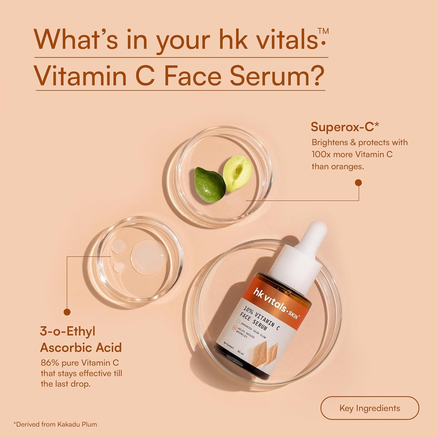 HK Vitals 10% Vitamin C Face Serum 30 ml | With Superox-C & 3-o-Ethyl Ascorbic Acid | Brightens Skin, Evens Out Skin Tone, Reduces Wrinkles - image 2