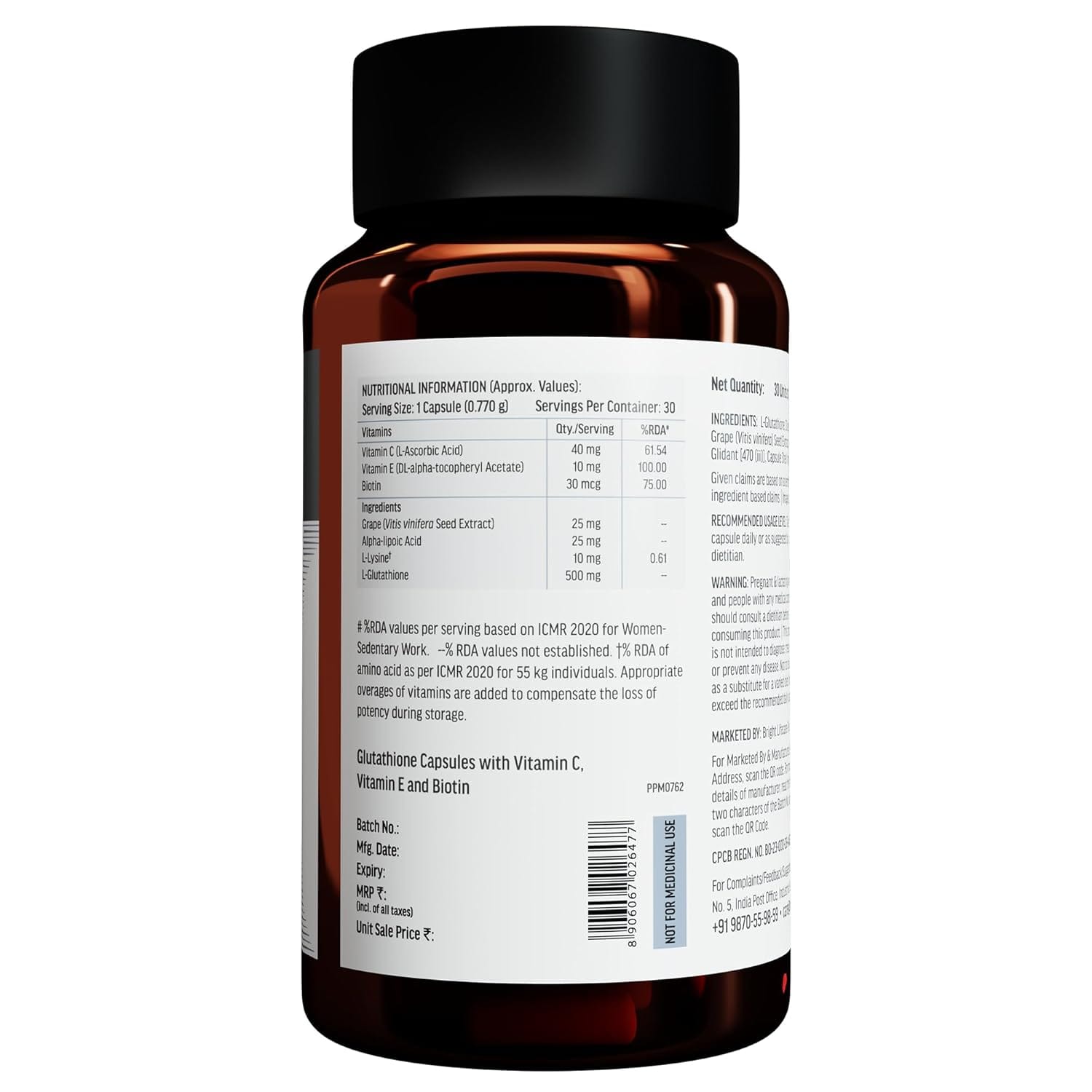 HK Vitals Glutathione Tablets for Healthy, Brightening & Radiant Skin for Men & Women with Biotin Vitamin C & E Antioxidant Support For Skin Glow And Hydration 30 capsules - image 2