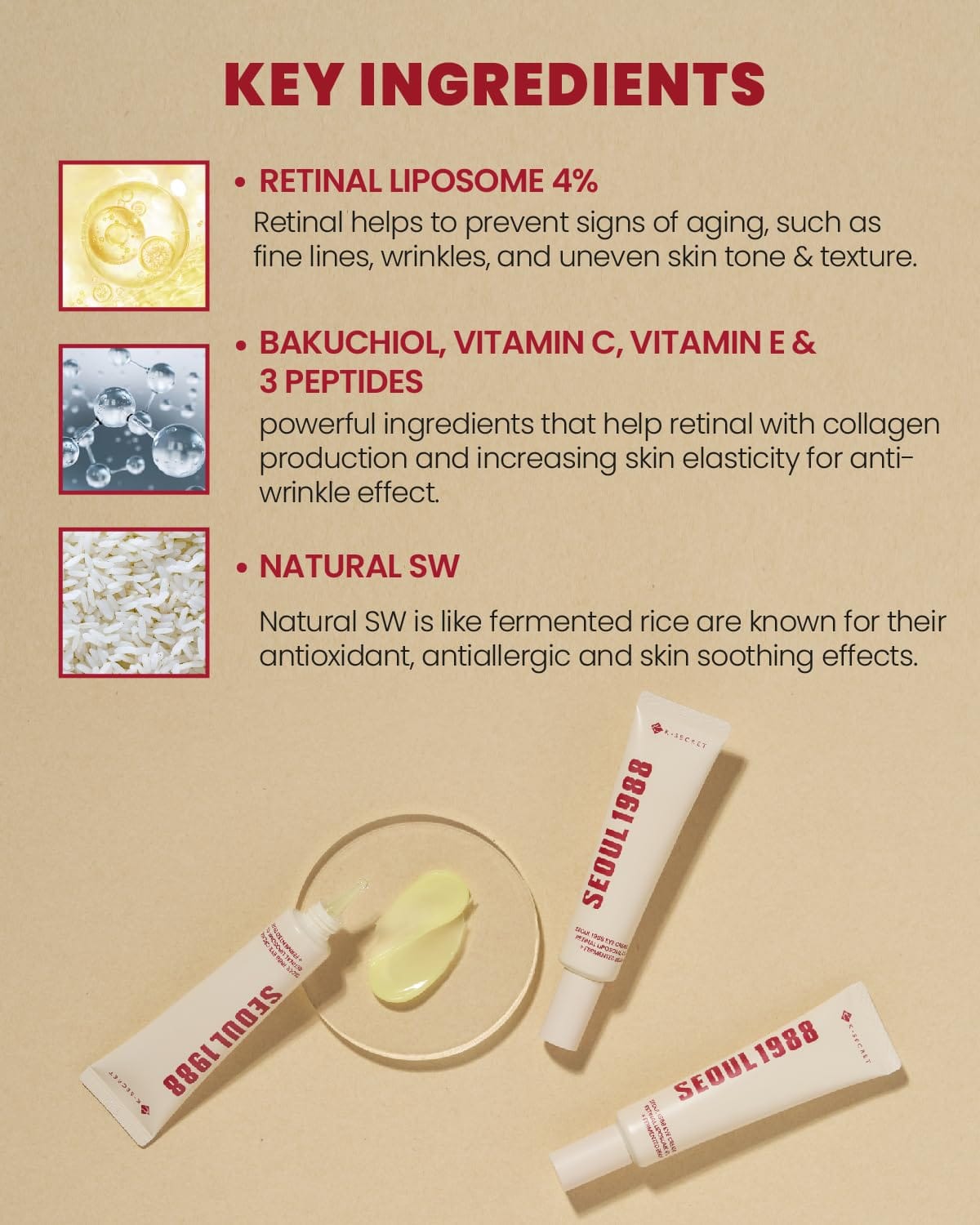 KSECRET Seoul 1988 Retinol Eye Cream – 30ml | Korean Skincare | Anti-Aging, Wrinkle Care, Brightening & Firming for All Skin Types - image 3