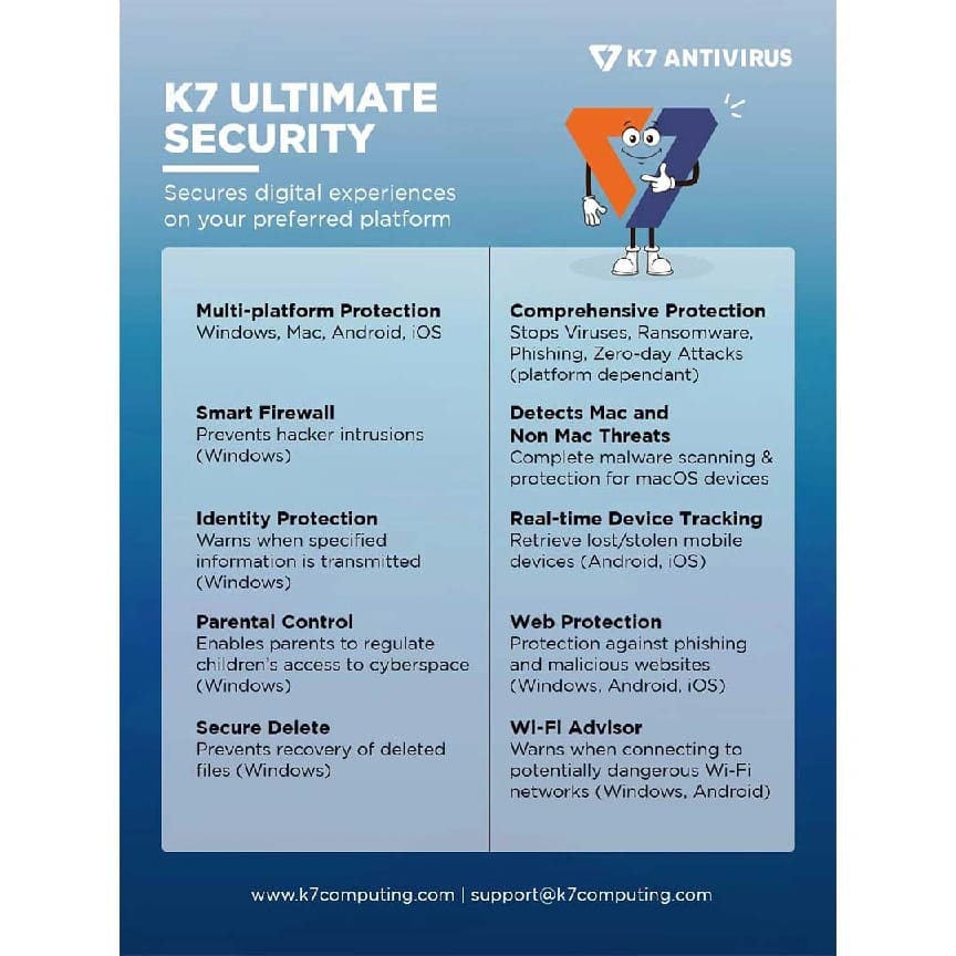 K7 Ultimate Security Antivirus Software | 1 Device,3 Years | Threat Protection, Internet Security,Data Backup,Mobile Protection | Windows Laptop,PC, Mac®,Phones,Tablets - image 2
