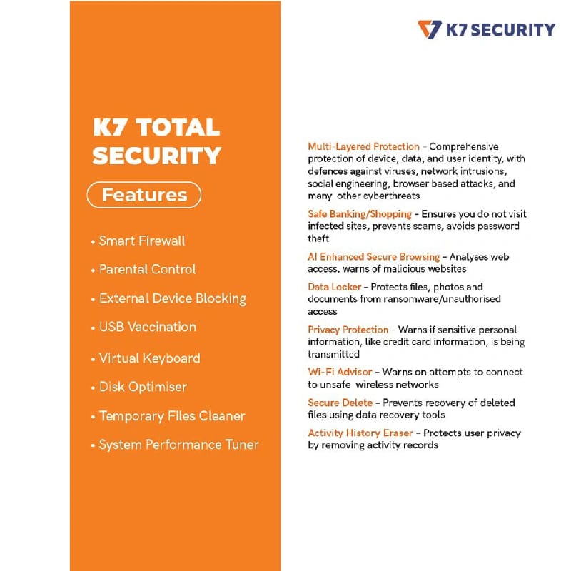 K7 Total Security 1PC 1Year | Advanced Ransomware Protection | Ai Based Enhanced Technology | Antivirus Software - image 2