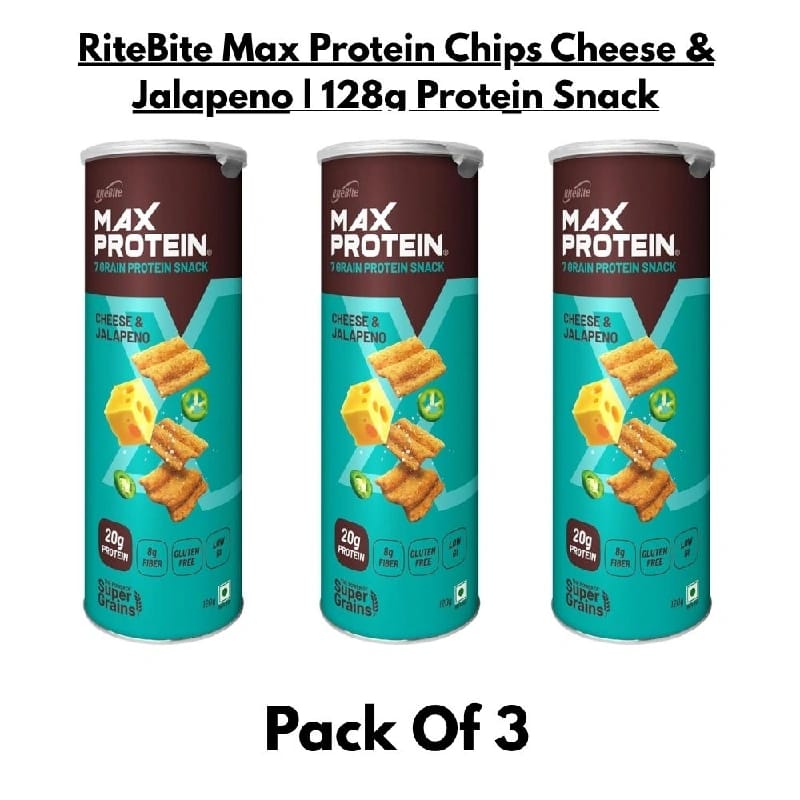 RiteBite Max Protein Chips Cheese & Jalapeno 128g | High Protein Healthy Snack | Gluten Free Multigrain Chips - image 1