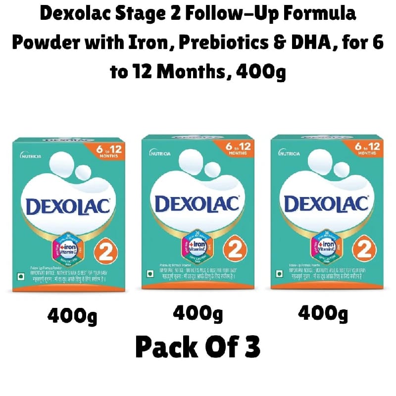 Dexolac Stage 2 Follow-Up Formula Milk Powder 400g For Babies 6-12 Months | DHA, Iron & Prebiotics | Infant Formula | Baby Milk Powder | 36 Vital Nutrients | 100% Lactose - image 1