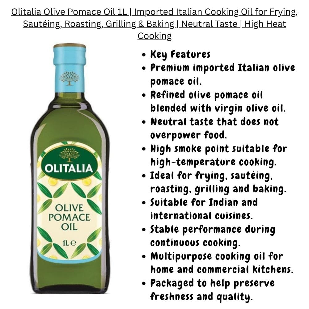 Olitalia Olive Pomace Oil 1L Imported Italian Olive Cooking Oil | Neutral Taste | Ideal For Deep Frying, SautéIng, Roasting, Grilling & Baking - image 3