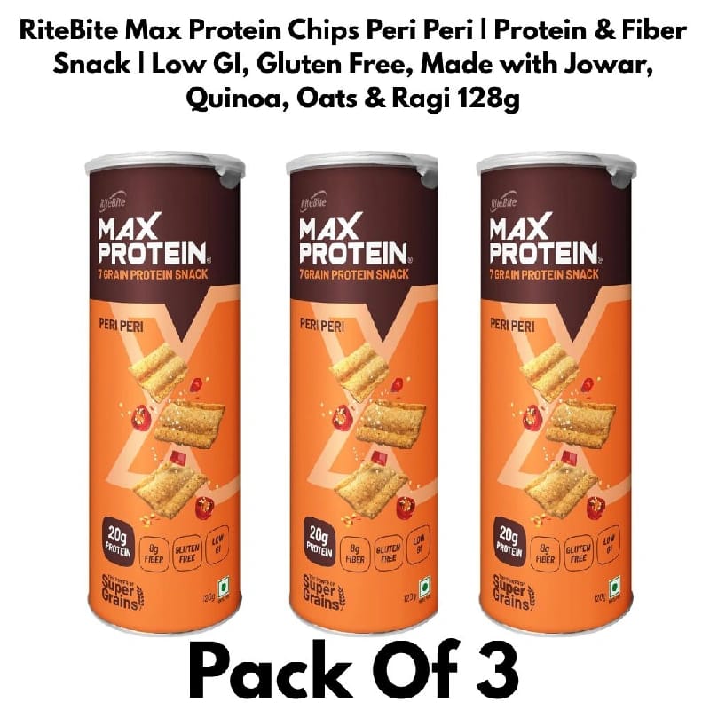 RiteBite Max Protein Chips Peri Peri ( Pack Of 3 ) | Protein & Fiber Snack | Low GI, Gluten Free, Made With Jowar, Quinoa, Oats & Ragi - image 1