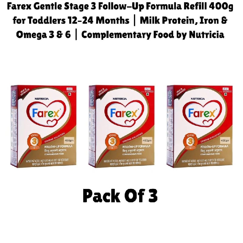 Farex Gentle Stage 3 Follow-Up Formula Refill 400g For Toddlers 12–24 Months ( Combo Offer Pack Of 3 * 400g ) | Milk Protein, Iron & Omega 3 & 6 | Complementary Food By Nutricia - image 1