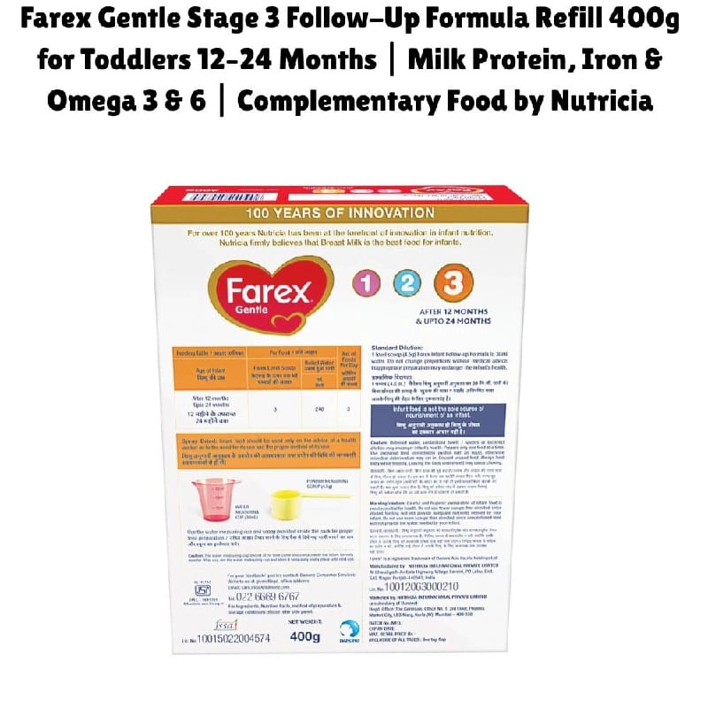 Farex Gentle Stage 3 Follow-Up Formula Refill 400g For Toddlers 12–24 Months ( Combo Offer Pack Of 3 * 400g ) | Milk Protein, Iron & Omega 3 & 6 | Complementary Food By Nutricia - image 5