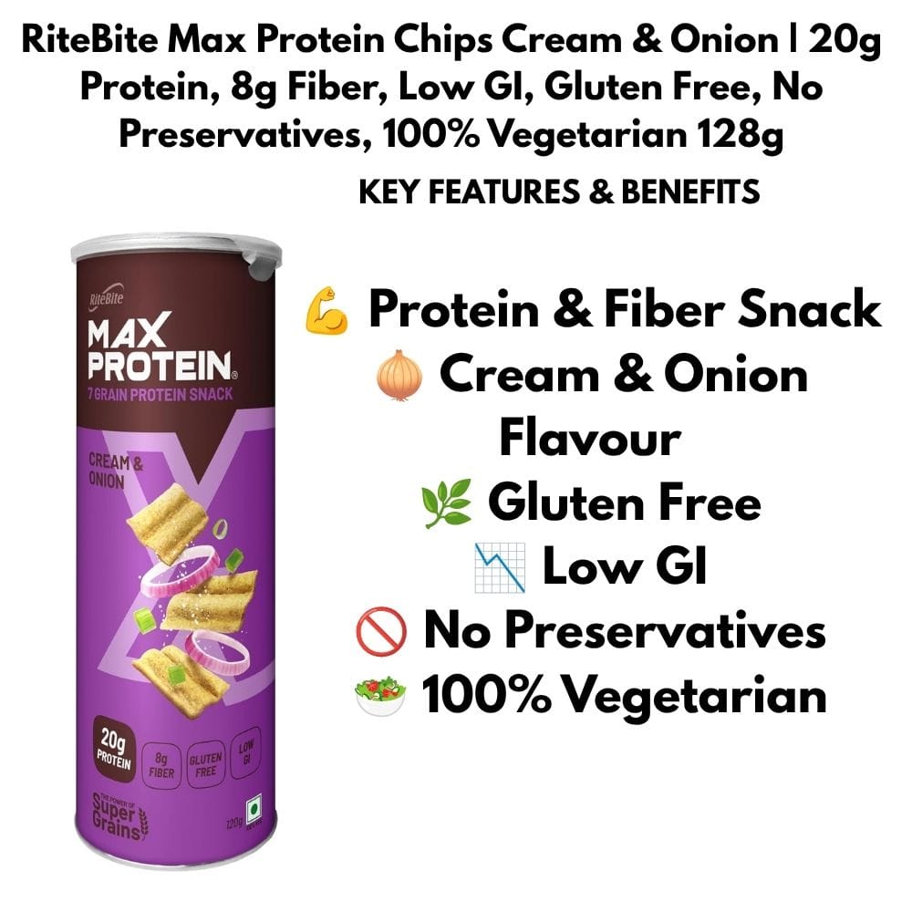RiteBite Max Protein Chips Cream & Onion ( Pack Of 3 ) | Protein & Fiber Snack | Low GI, Gluten Free, No Preservatives, 100% Vegetarian - image 4