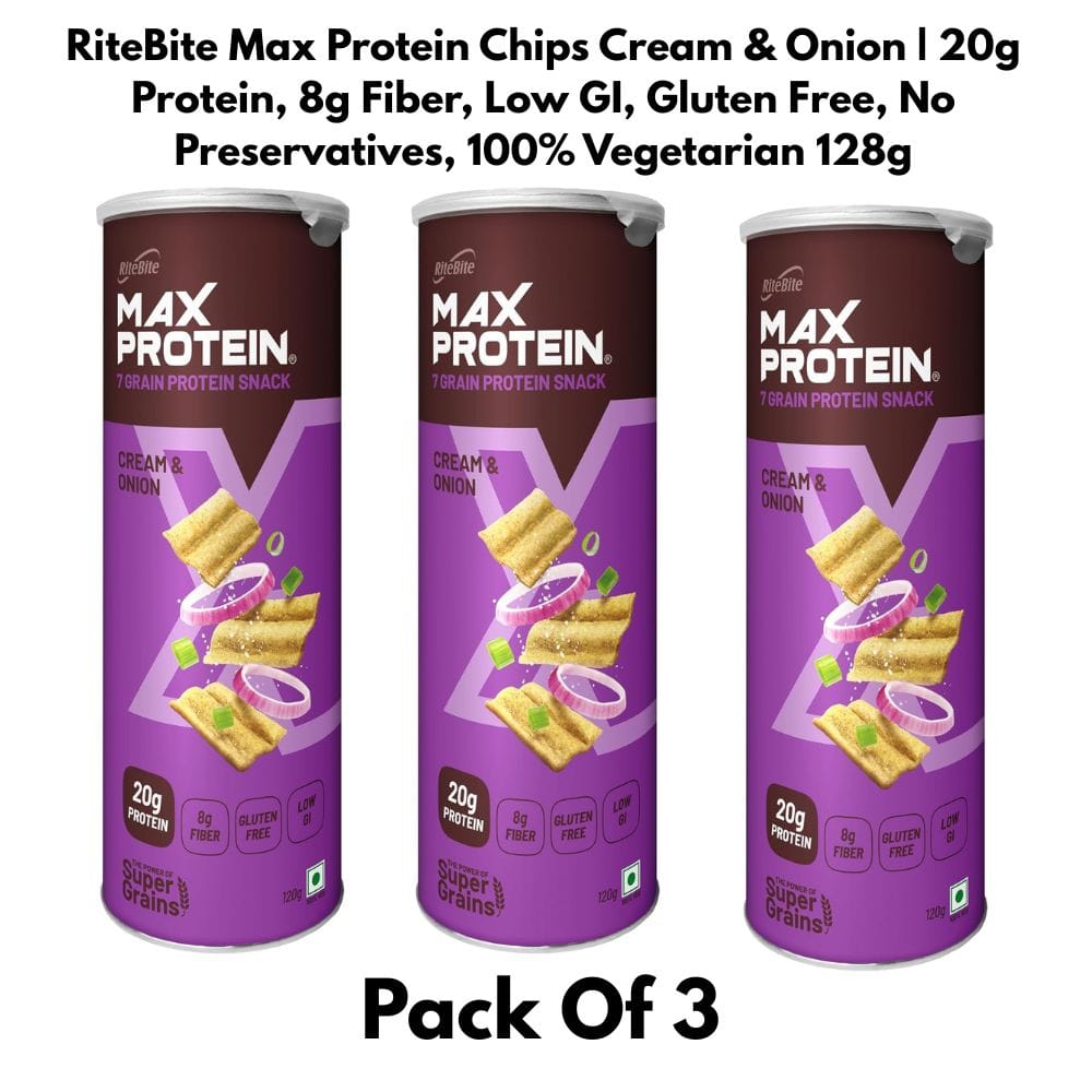 RiteBite Max Protein Chips Cream & Onion ( Pack Of 3 ) | Protein & Fiber Snack | Low GI, Gluten Free, No Preservatives, 100% Vegetarian - image 1