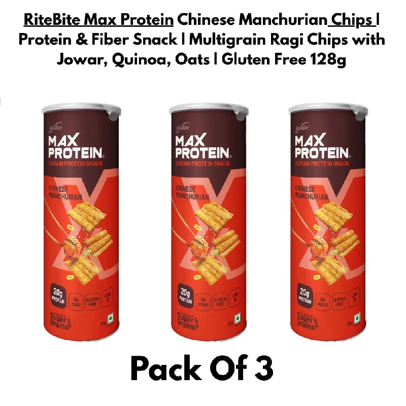 RiteBite Max Protein Chips Chinese Manchurian 128g ( Pack Of 3 ) | 20g Protein, 8g Fibre, Low GI & Gluten Free Multigrain Snack - image 1