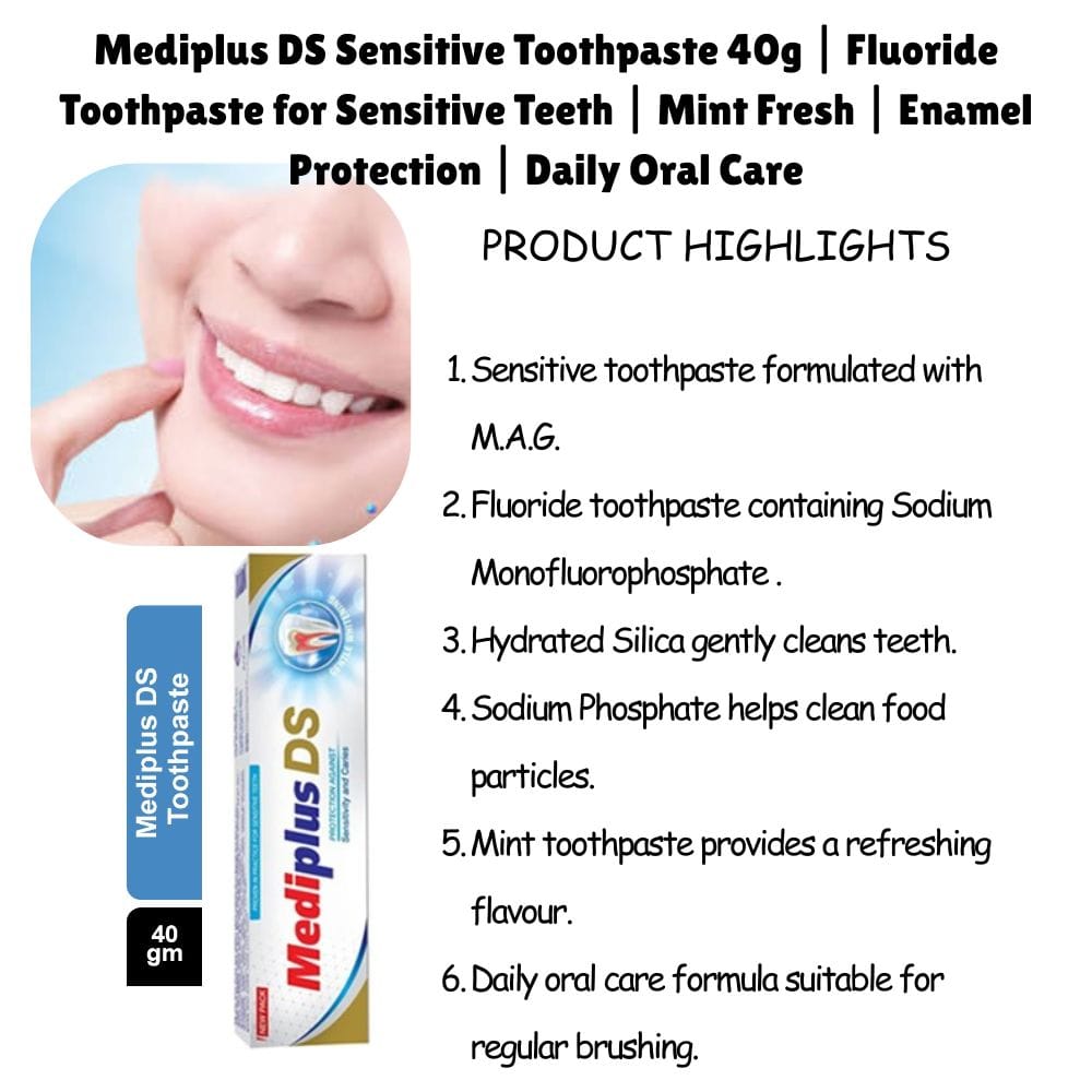 Mediplus DS Sensitive Toothpaste 40g ( Pack Of 2 ) | Fluoride Toothpaste For Sensitive Teeth | Mint Fresh | Enamel Protection | Daily Oral Care - image 5