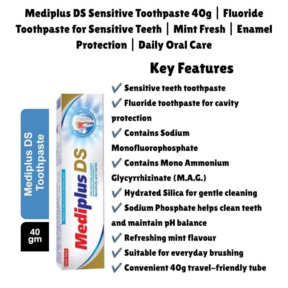 Mediplus DS Sensitive Toothpaste 40g ( Pack Of 2 ) | Fluoride Toothpaste For Sensitive Teeth | Mint Fresh | Enamel Protection | Daily Oral Care - image 3