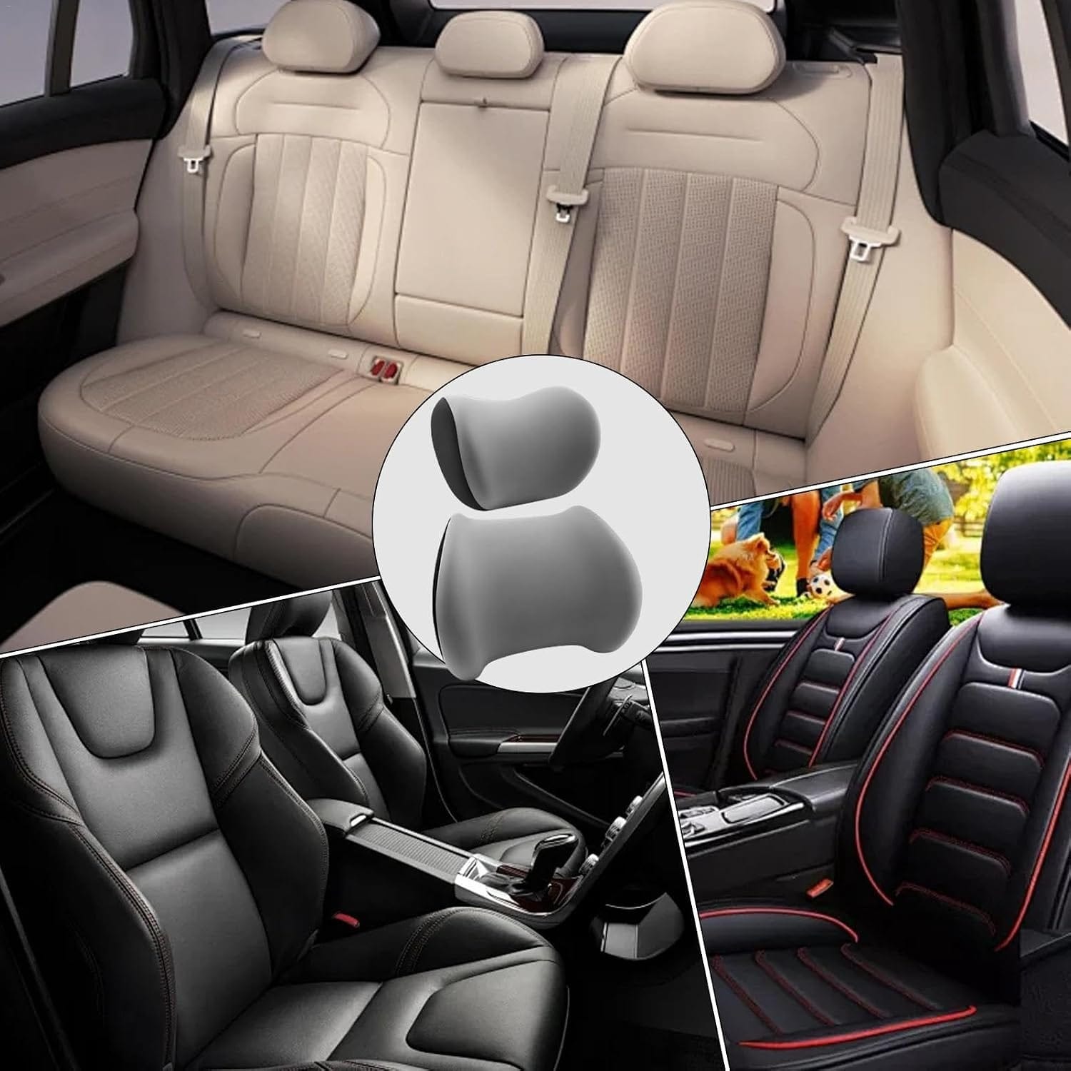 Car Neck Pillow & Lumbar Support Cushion Set | Soft Foam Ergonomic Car Seat Headrest & Back Support Pillow | Breathable Travel Cushion for Cars, Office & Hom - 52249 - image 3