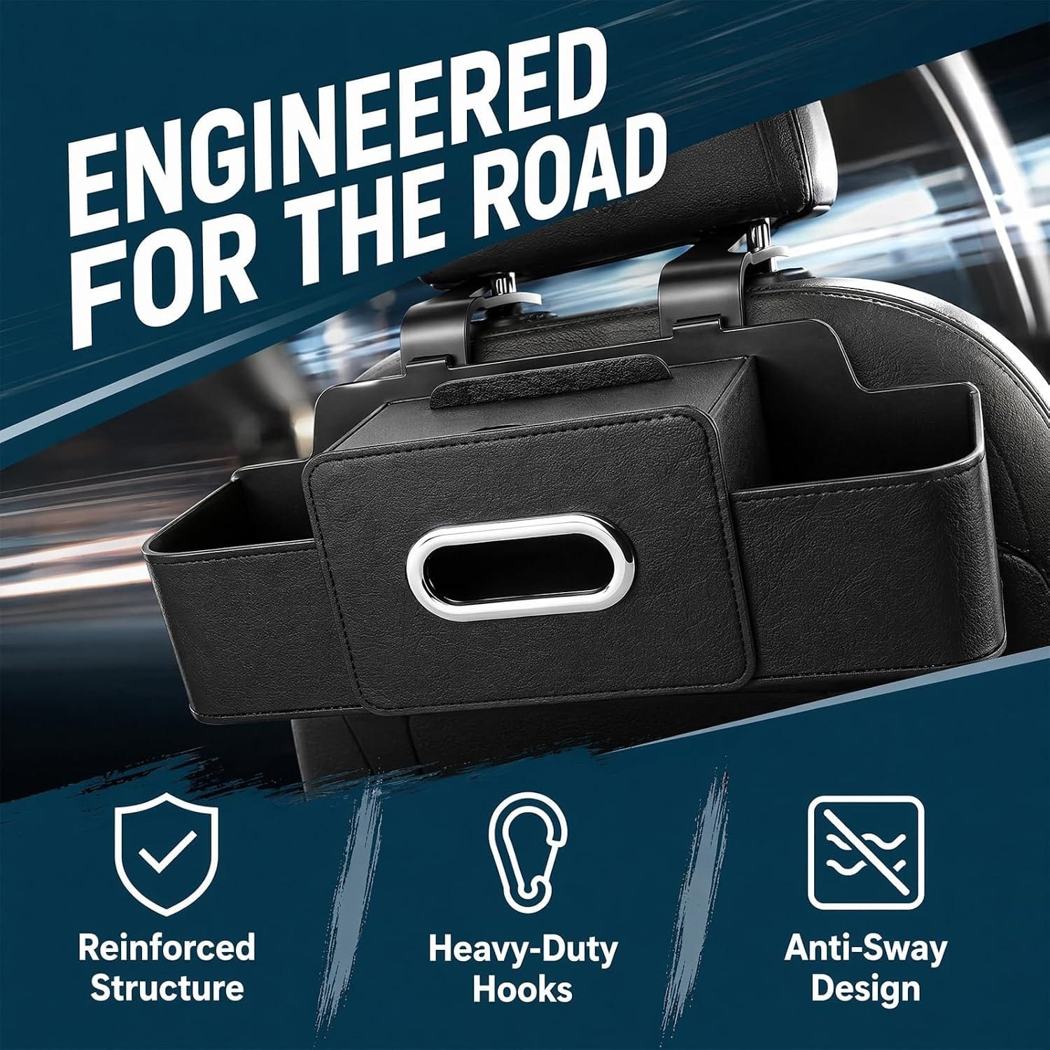 Car Back Seat Storage Box with Tissue Holder | Multifunctional Backseat Organizer for Bottles, Phones & Essentials | Hanging Car Seat Storage Bag with Partition Compartments - SN008 - image 4