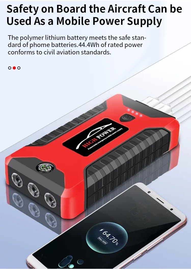 99800mAh 12V High-Power Multi-Function Jump Starter | Car Jumper | Car Powerbank | Car Tyre Air Pump | Starter | Booster | Portable | USB Charger | Car Emergency Start | Power Bank Supply | Battery Charge | Car Start Supply | Phone Charging - 51915ATONPLG - image 3