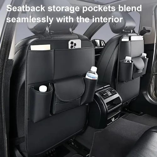 Car Back Seat Organizer with Tissue Holder | Multi-Pocket Hanging Storage Bag | PU Leather Rear Seat Organizer for Tablets, Bottles, Umbrellas & Travel Essentials - 052248 - image 2