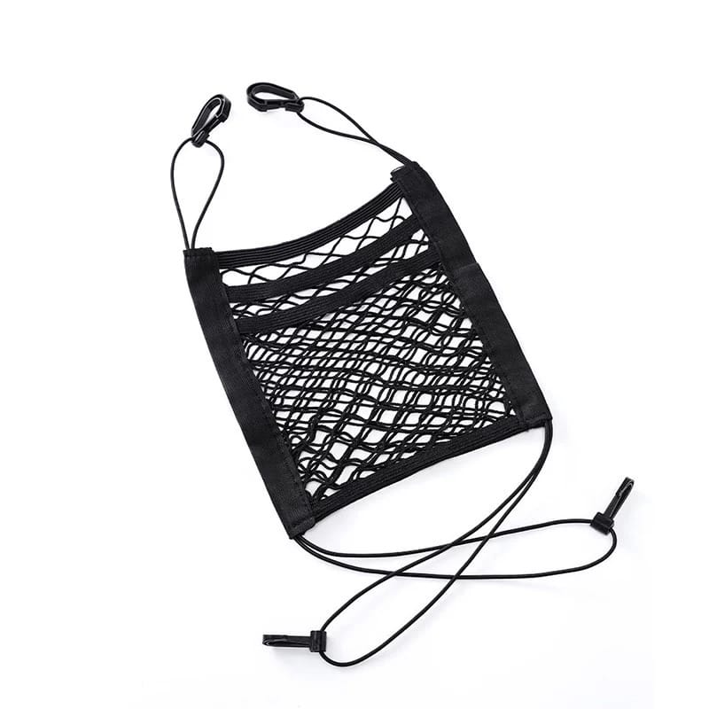 Car 3-Layer Elastic Mesh Storage Net Pocket | Universal Car Seat Back Organizer Bag for Bottles, Tissues, Snacks & Travel Essentials | Childproof Car Interior Storage - 052270 - image 1