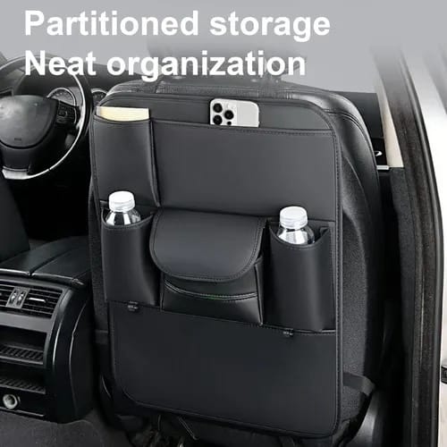 Car Back Seat Organizer with Tissue Holder | Multi-Pocket Hanging Storage Bag | PU Leather Rear Seat Organizer for Tablets, Bottles, Umbrellas & Travel Essentials - 052248 - image 5
