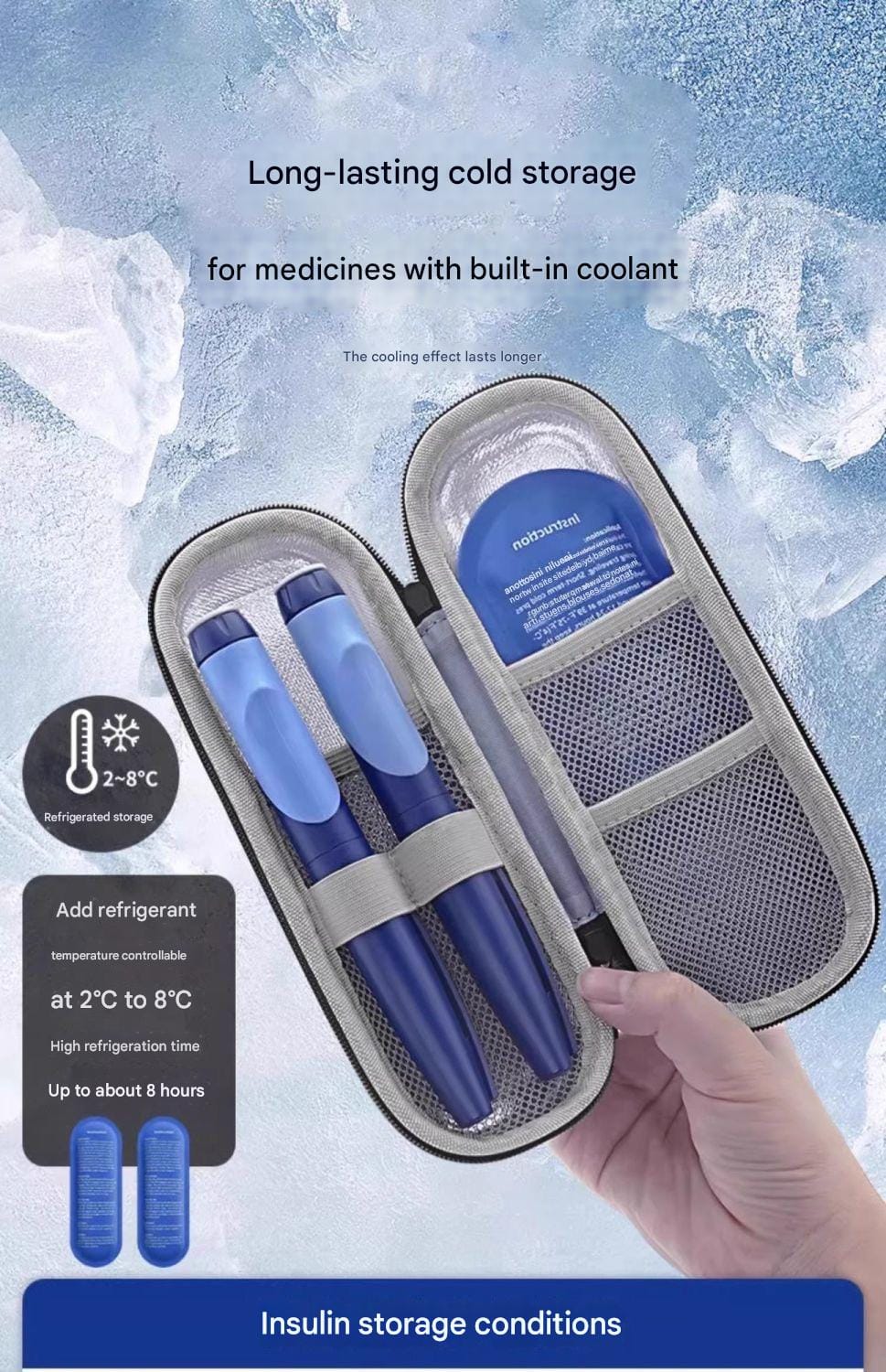 Portable Cooler Bag - Diabetes Medicine Organizer with 2 Reusable Ice Packs Waterproof EVA & Durable Polyester Travel-Friendly - 052139 - image 3