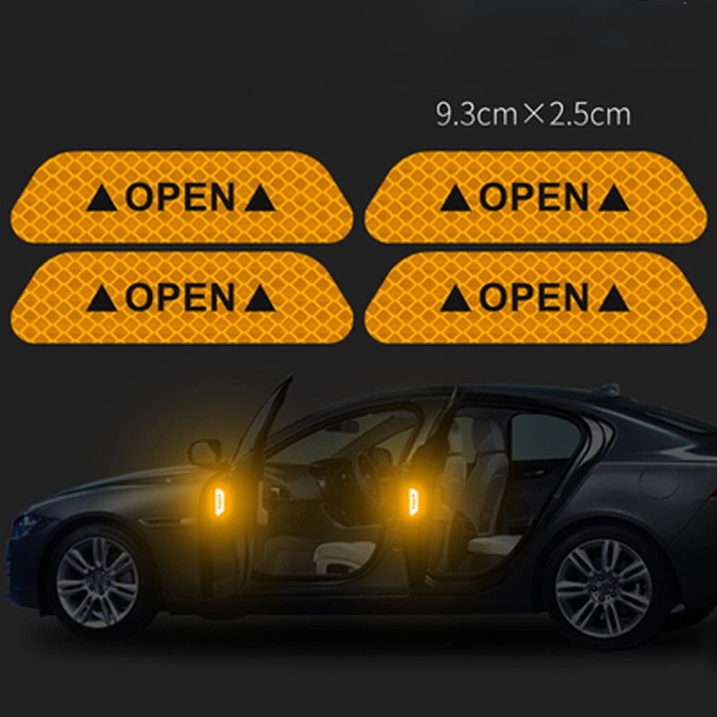 4 PCS Car Door Reflective Warning Stickers | High Visibility Reflector Safety Decals for Car Doors | Waterproof Reflective Door Open Safety Stickers for Cars - 052244 - image 1