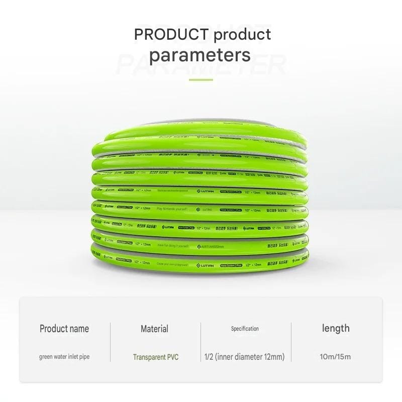 PVC Water Inlet Hose 15M | 1/2 Inch (12mm) Lutian Reinforced High Pressure Water Supply Pipe | Flexible Heavy-Duty Garden and Washer - 206481 - image 3