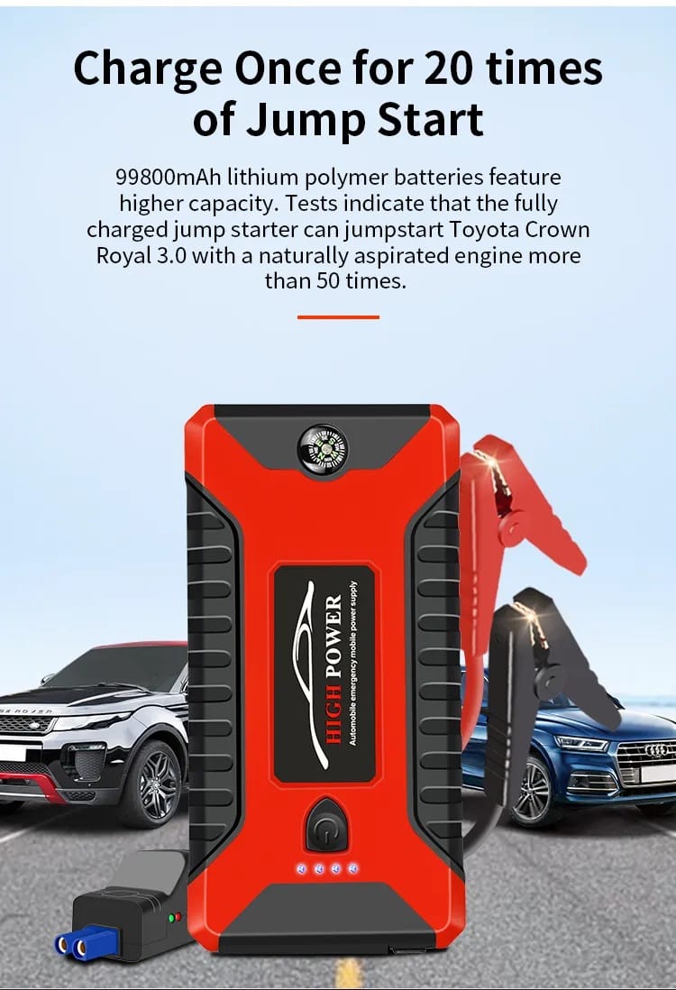 99800mAh 12V High-Power Multi-Function Jump Starter | Car Jumper | Car Powerbank | Car Tyre Air Pump | Starter | Booster | Portable | USB Charger | Car Emergency Start | Power Bank Supply | Battery Charge | Car Start Supply | Phone Charging - 51915ATONPLG - image 2